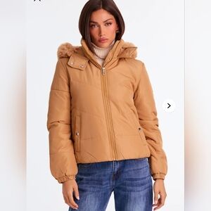 Fur Trim Puffer Jacket - Size SMALL